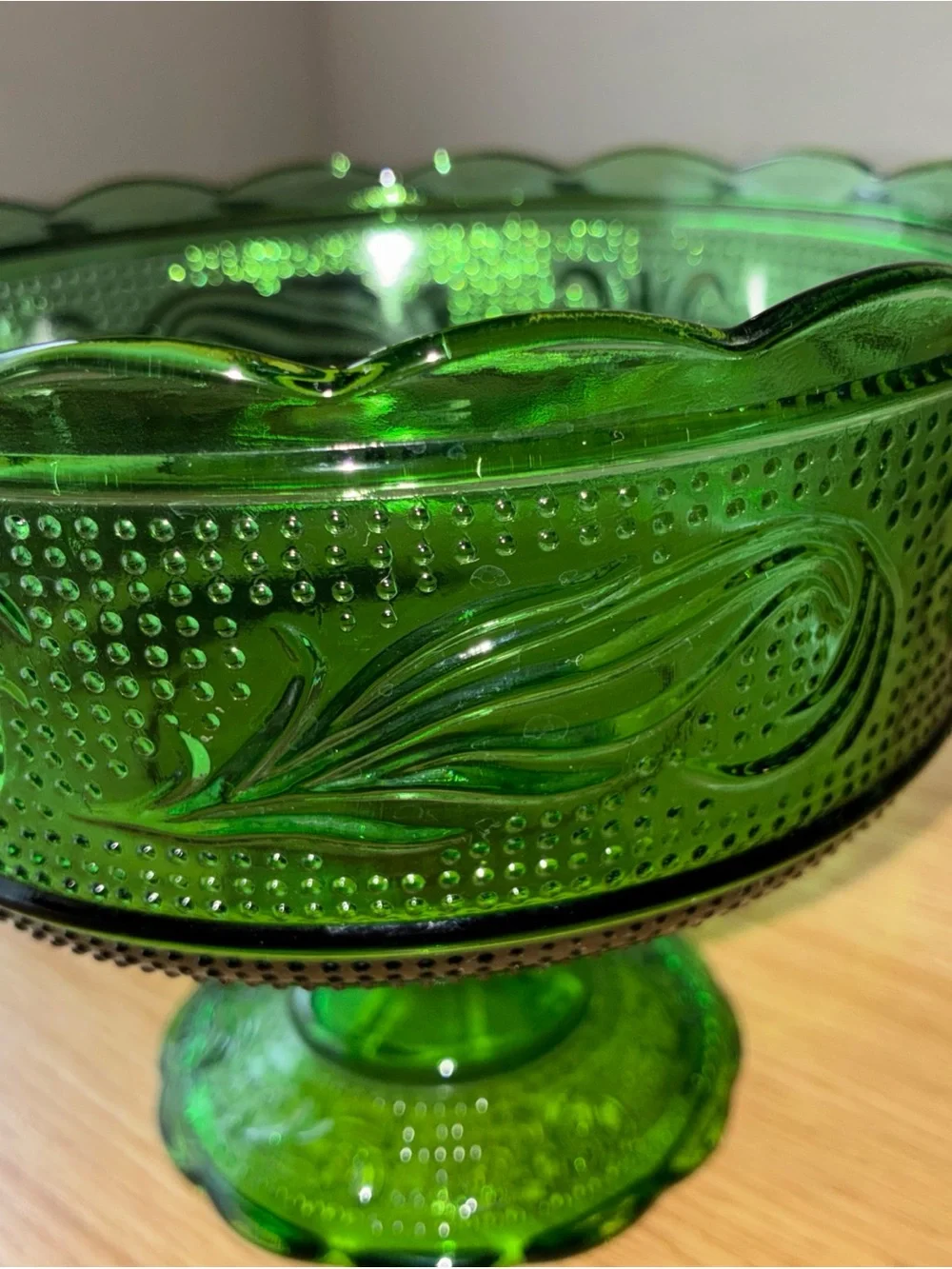 Green Glass Pedestal Compote Bowl - Decorative Serveware